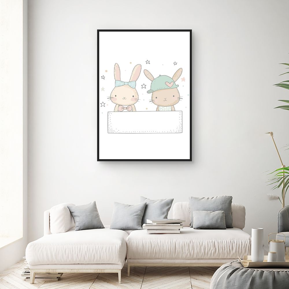 Tableau imprimé pour enfants 'Lapins adorables'