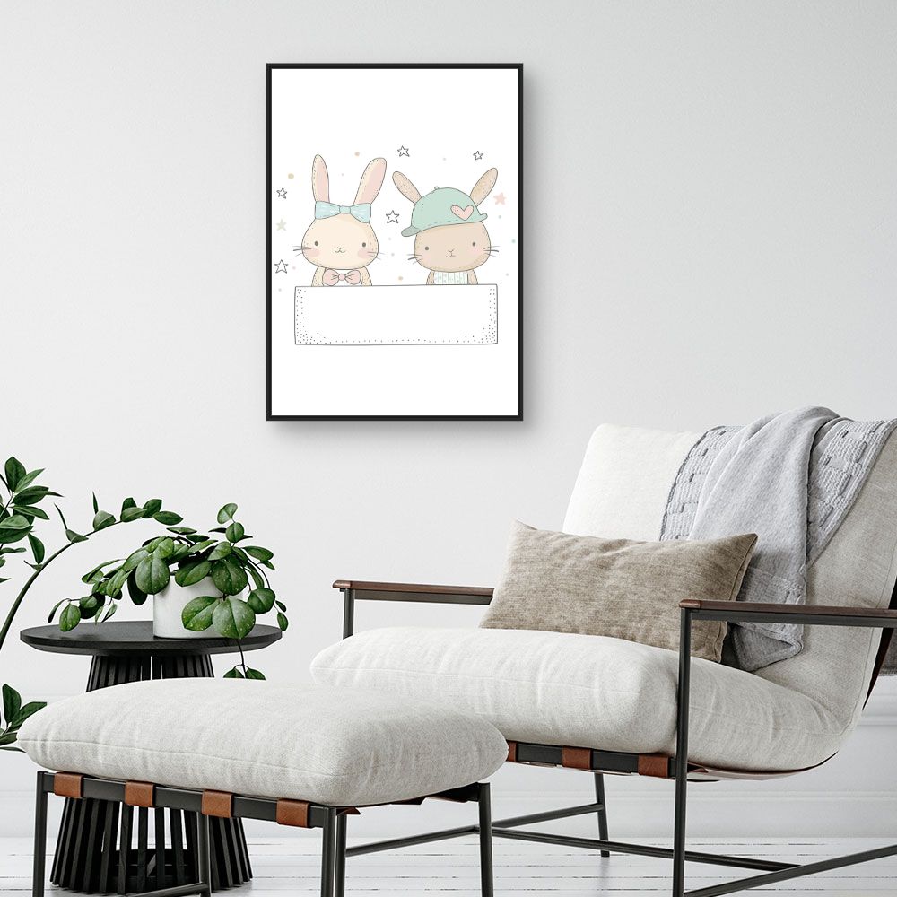 Tableau imprimé pour enfants 'Lapins adorables'