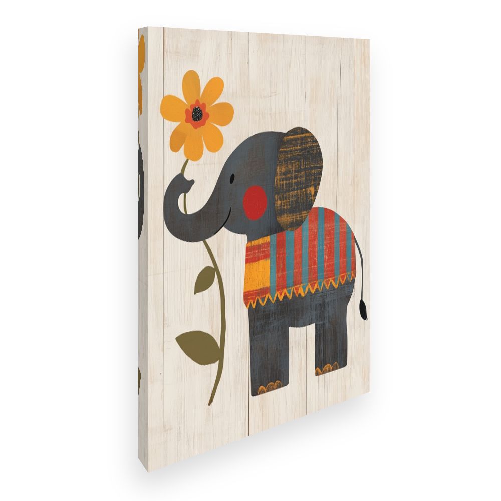 Tableau imprimé pour enfants 'Éléphant et fleur'