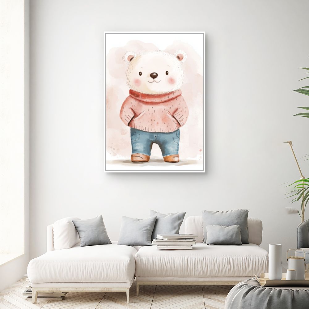 Tableau imprimé pour enfants 'Ours mignon habillé'
