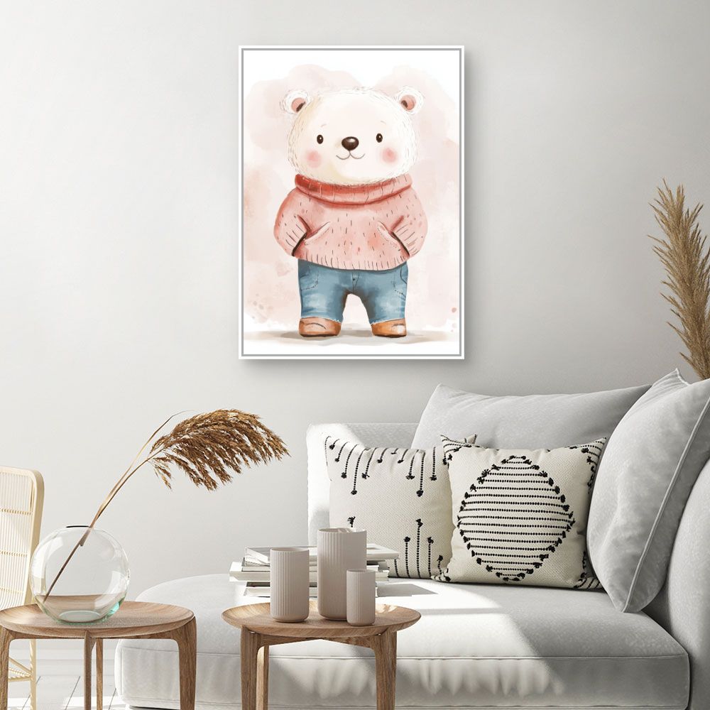 Tableau imprimé pour enfants 'Ours mignon habillé'