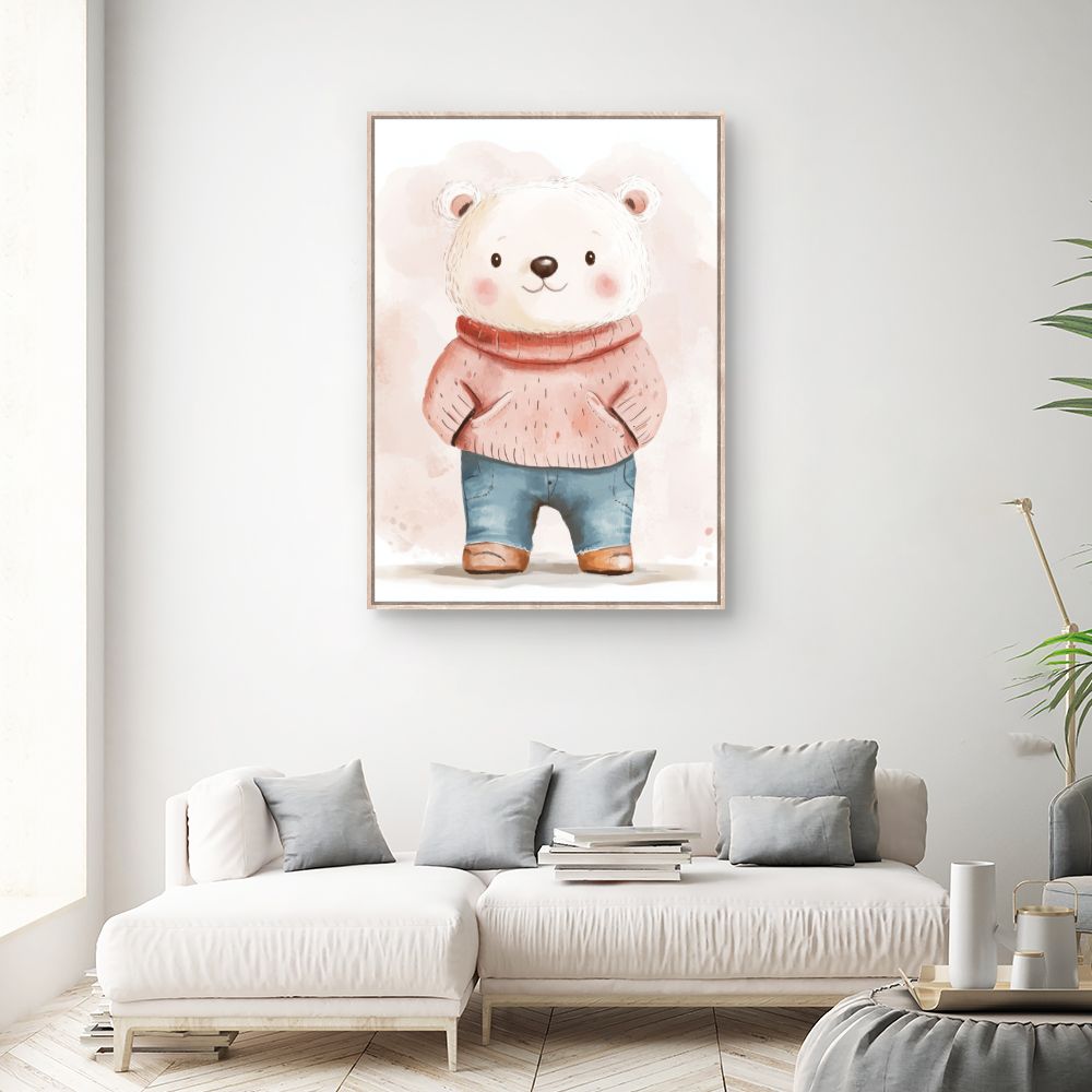 Tableau imprimé pour enfants 'Ours mignon habillé'