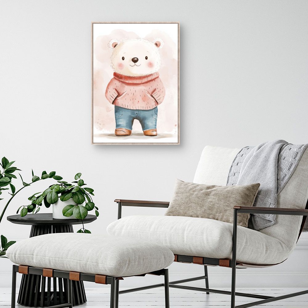 Tableau imprimé pour enfants 'Ours mignon habillé'