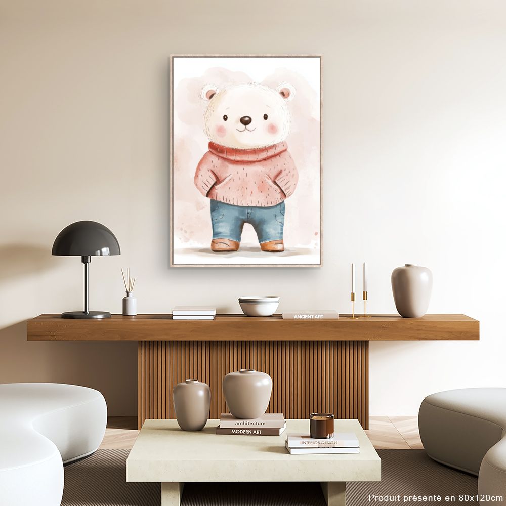 Tableau imprimé pour enfants 'Ours mignon habillé'