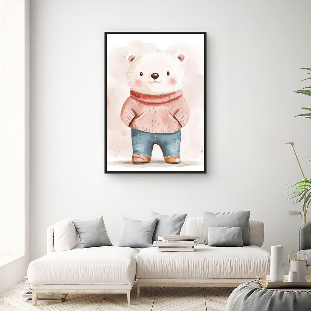 Tableau imprimé pour enfants 'Ours mignon habillé'