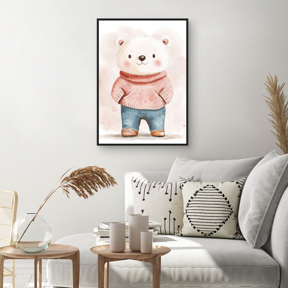 Tableau imprimé pour enfants 'Ours mignon habillé'