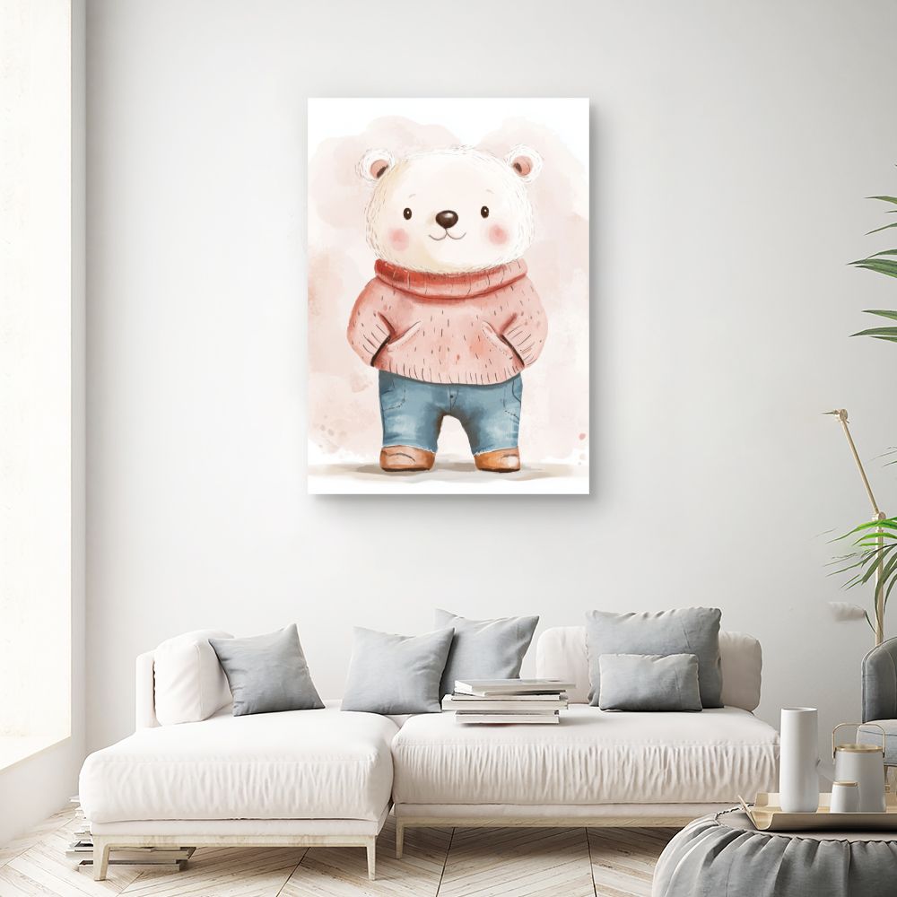 Tableau imprimé pour enfants 'Ours mignon habillé'