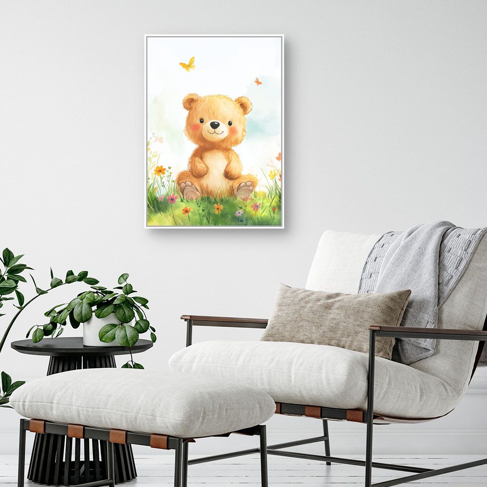 Tableau imprimé pour enfants 'Ours et papillons'