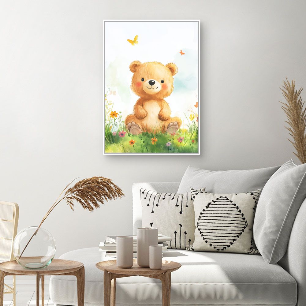 Tableau imprimé pour enfants 'Ours et papillons'