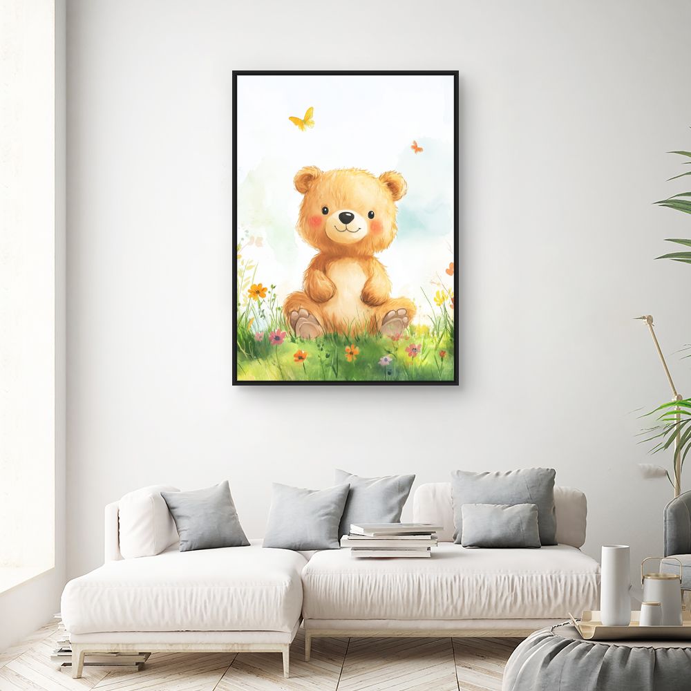 Tableau imprimé pour enfants 'Ours et papillons'