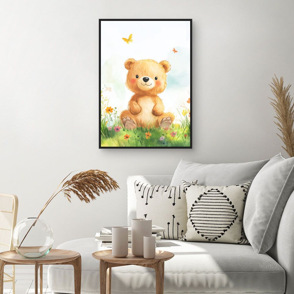 Tableau imprimé pour enfants 'Ours et papillons'