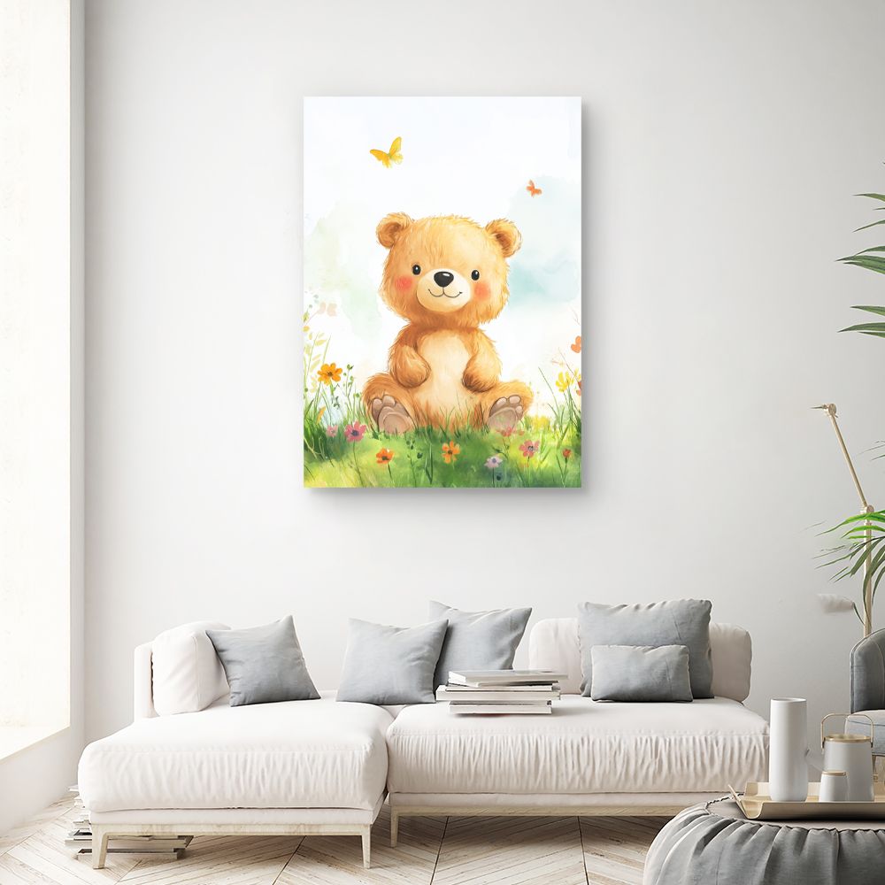 Tableau imprimé pour enfants 'Ours et papillons'