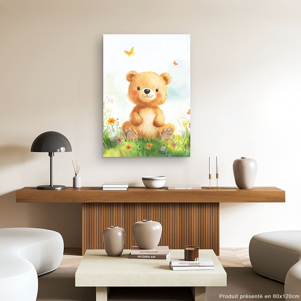 Tableau imprimé pour enfants 'Ours et papillons'