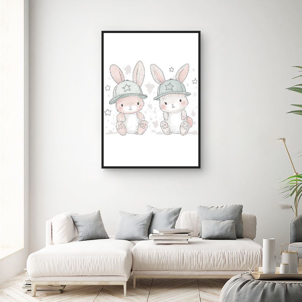 Tableau imprimé pour enfants 'Lapins adorables'