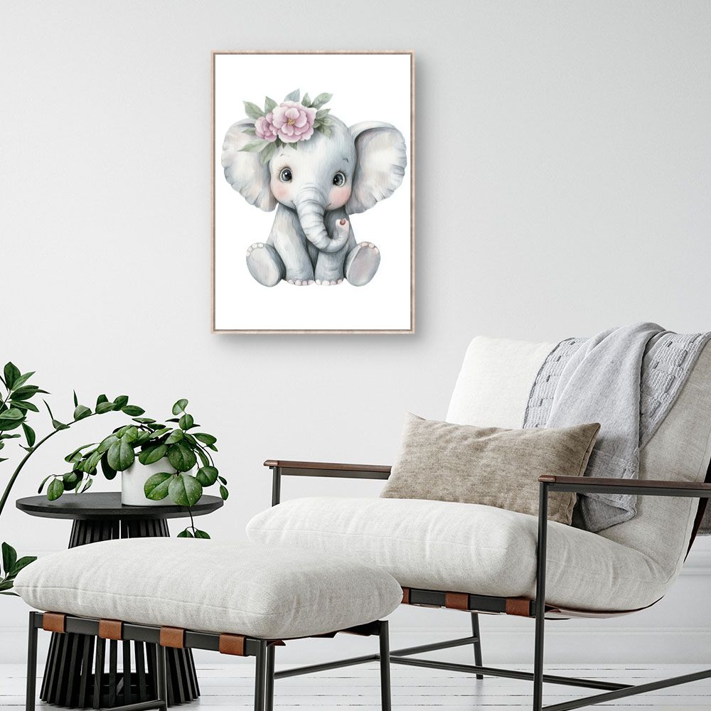 Tableau imprimé pour enfants 'Éléphant adorable'