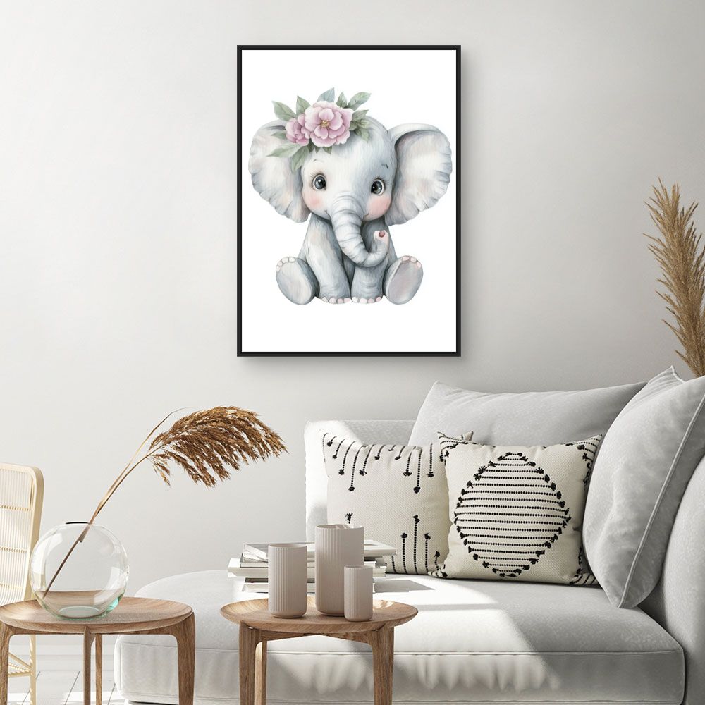 Tableau imprimé pour enfants 'Éléphant adorable'