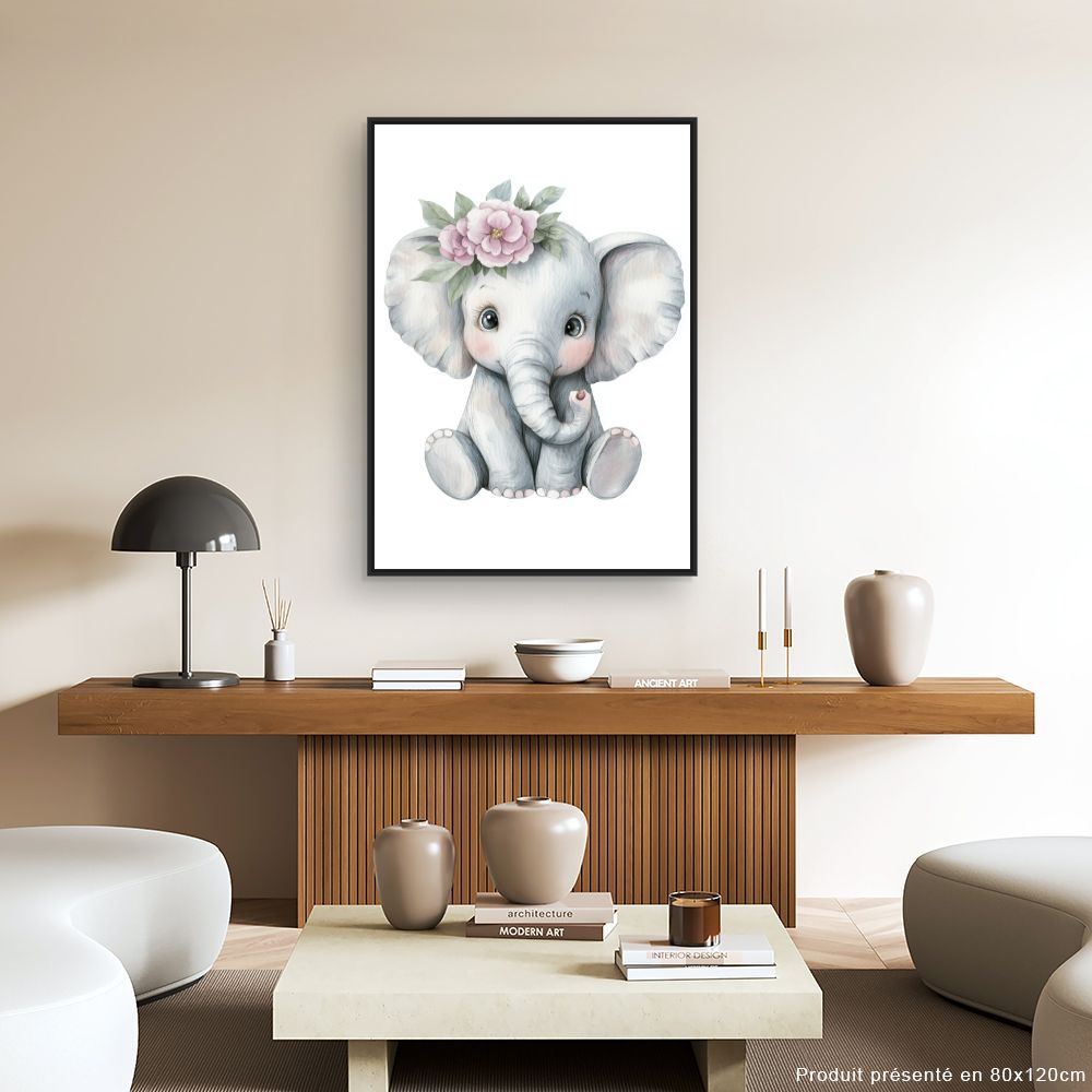 Tableau imprimé pour enfants 'Éléphant adorable'