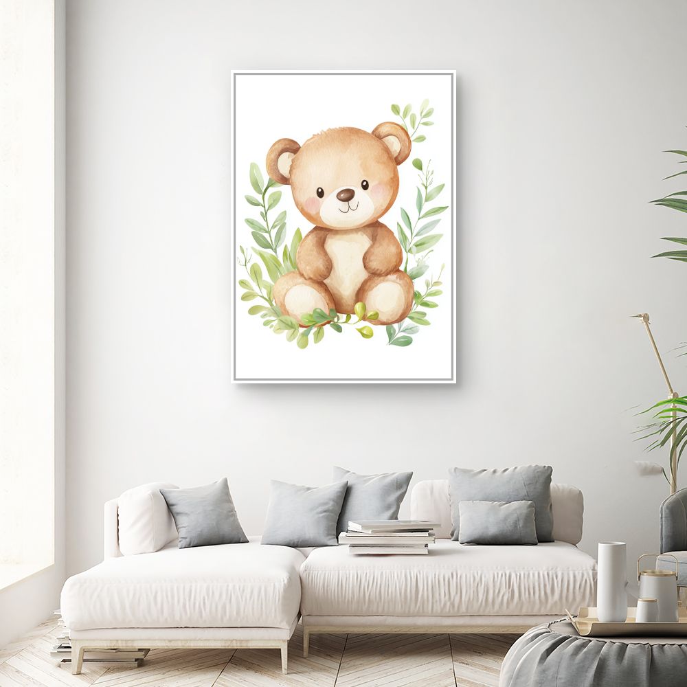 Tableau imprimé pour enfants 'Ours câlin nature'