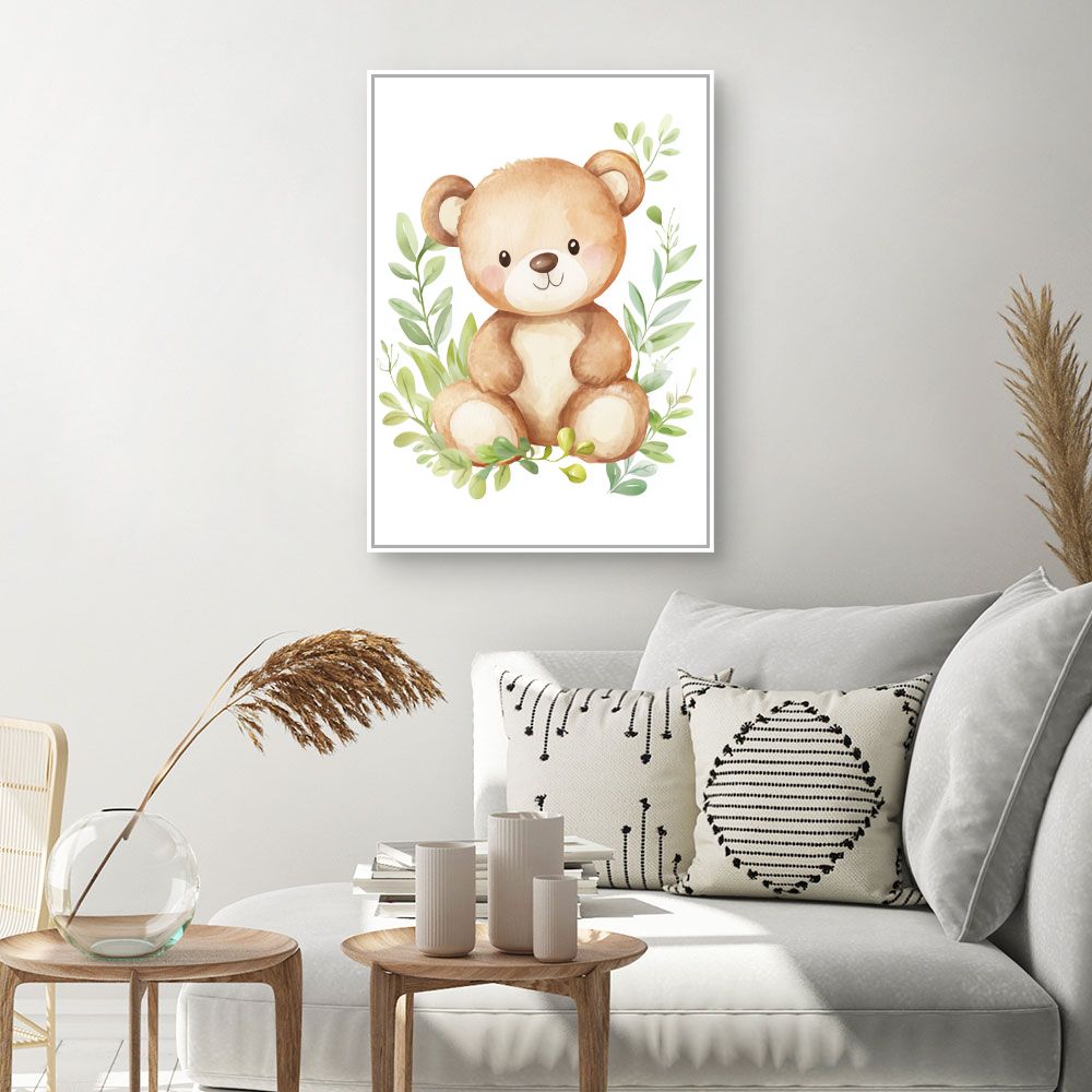 Tableau imprimé pour enfants 'Ours câlin nature'