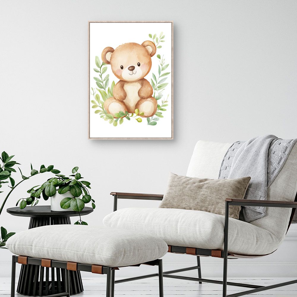 Tableau imprimé pour enfants 'Ours câlin nature'