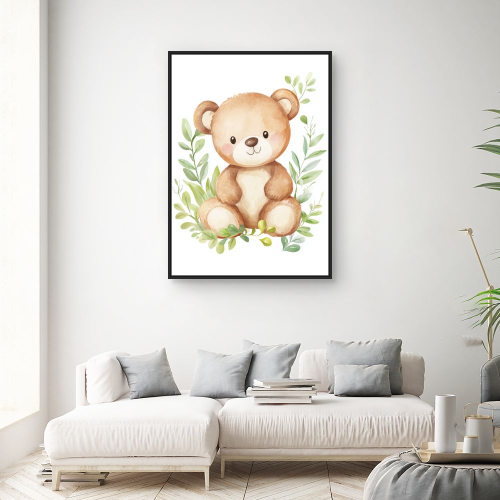 Tableau imprimé pour enfants 'Ours câlin nature'