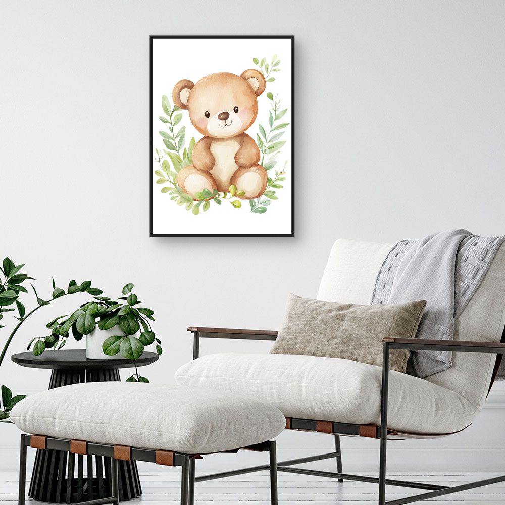 Tableau imprimé pour enfants 'Ours câlin nature'