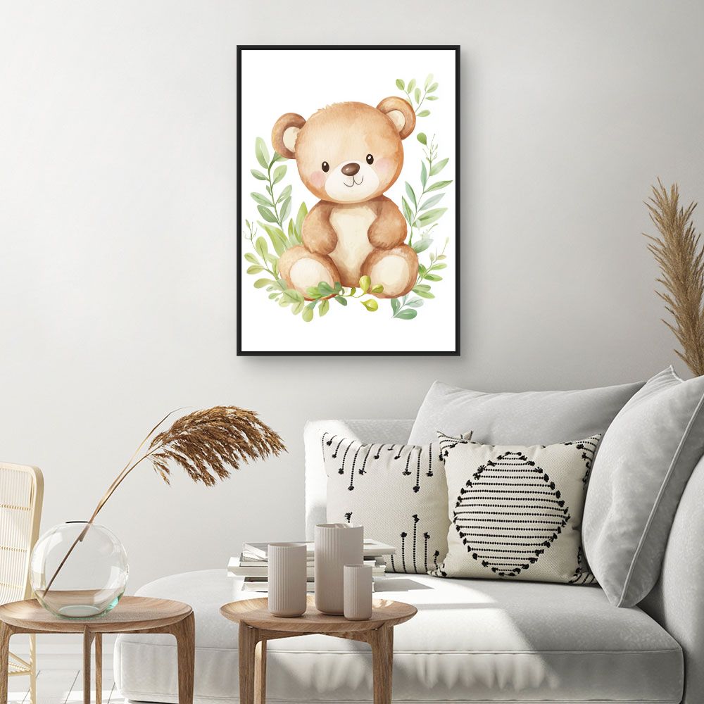 Tableau imprimé pour enfants 'Ours câlin nature'