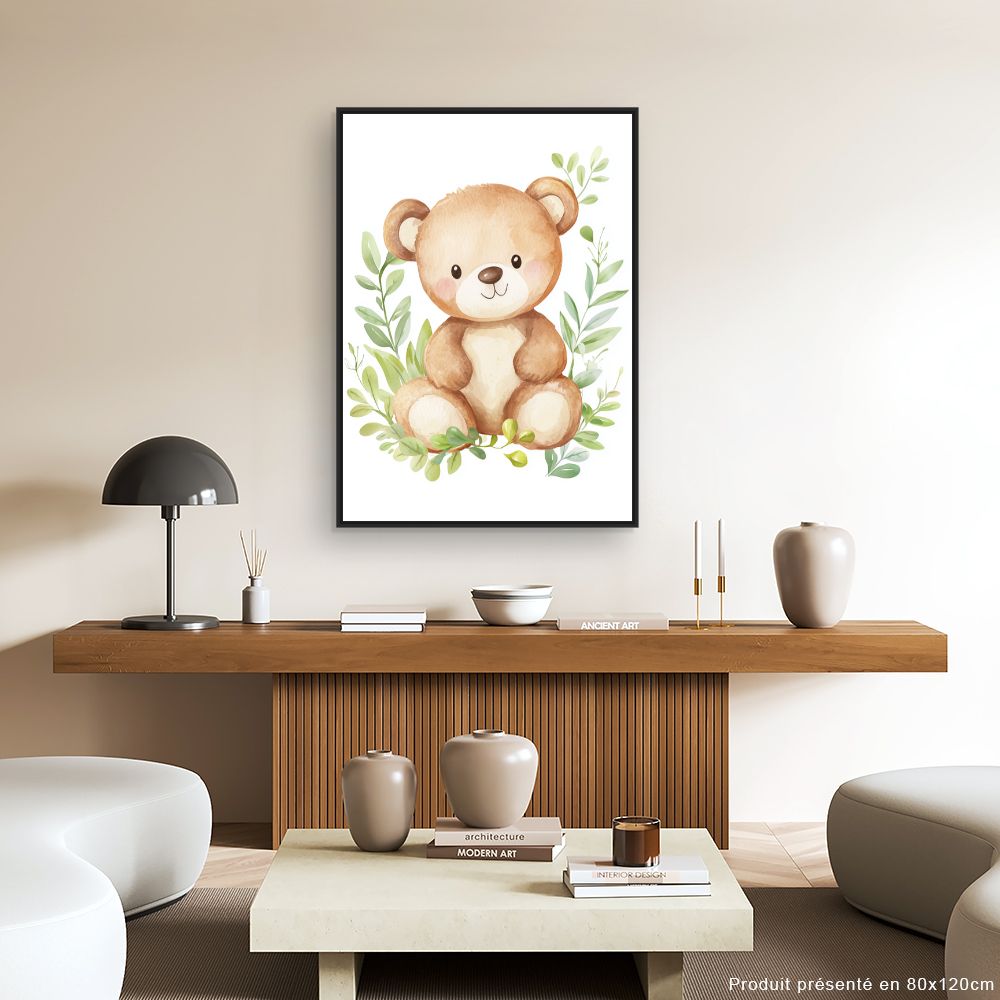 Tableau imprimé pour enfants 'Ours câlin nature'