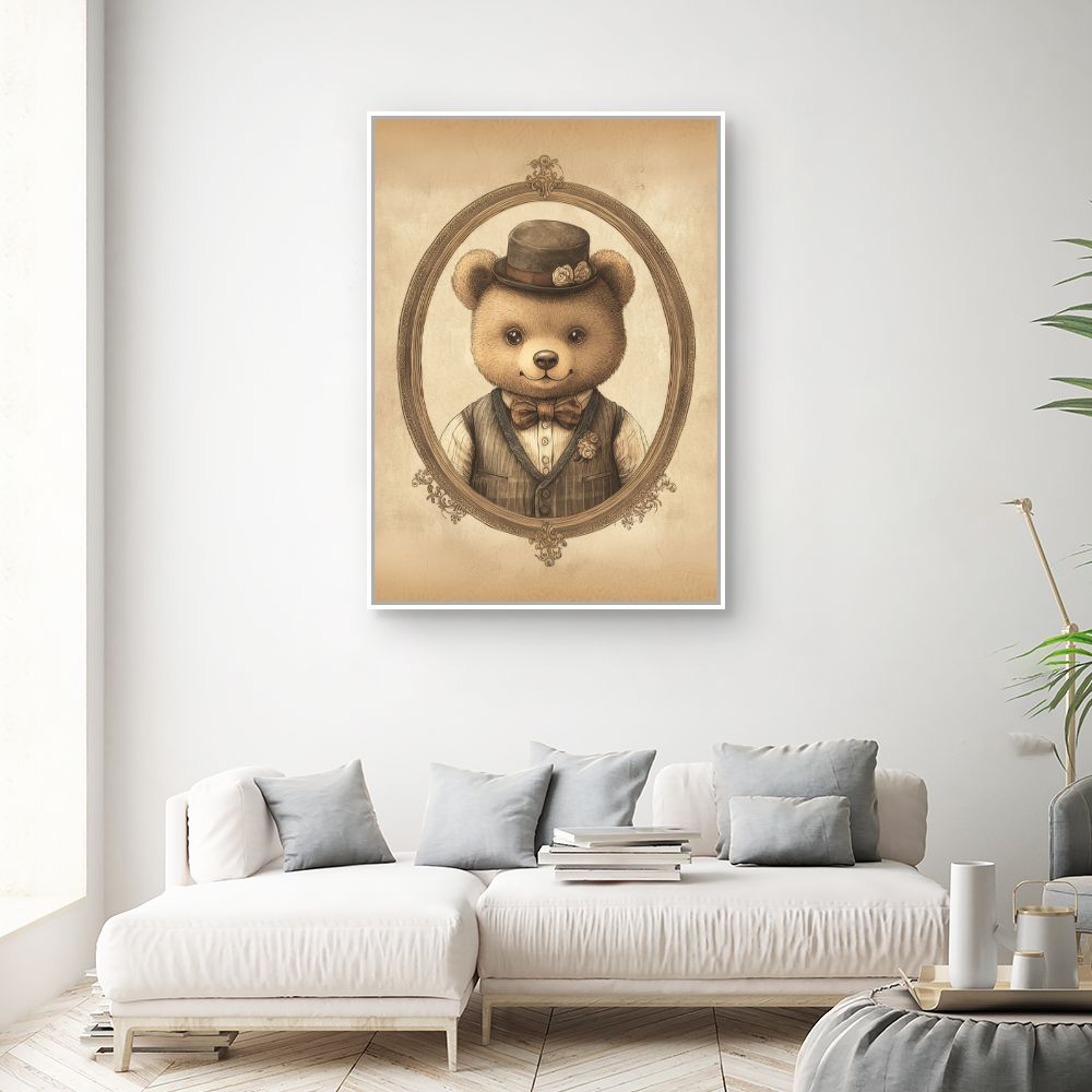 Tableau imprimé pour enfants 'Ourson élégant vintage'