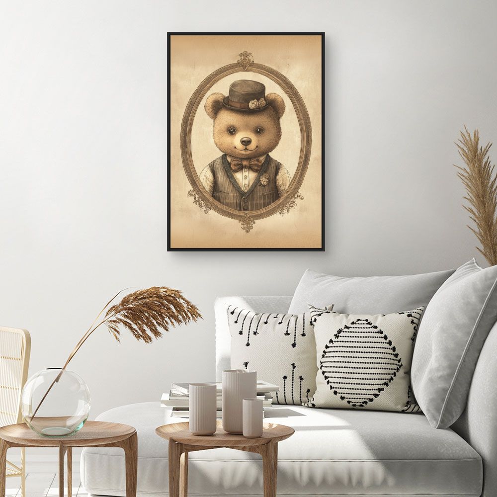 Tableau imprimé pour enfants 'Ourson élégant vintage'