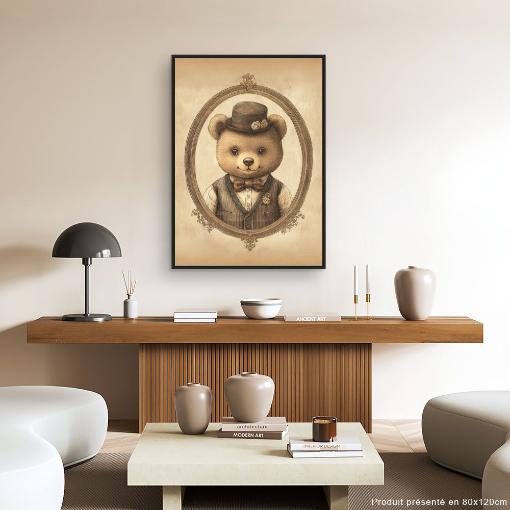 Tableau imprimé pour enfants 'Ourson élégant vintage'