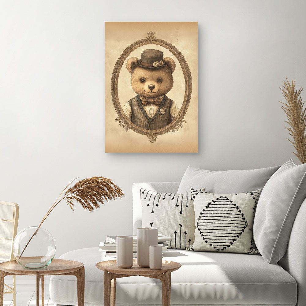 Tableau imprimé pour enfants 'Ourson élégant vintage'