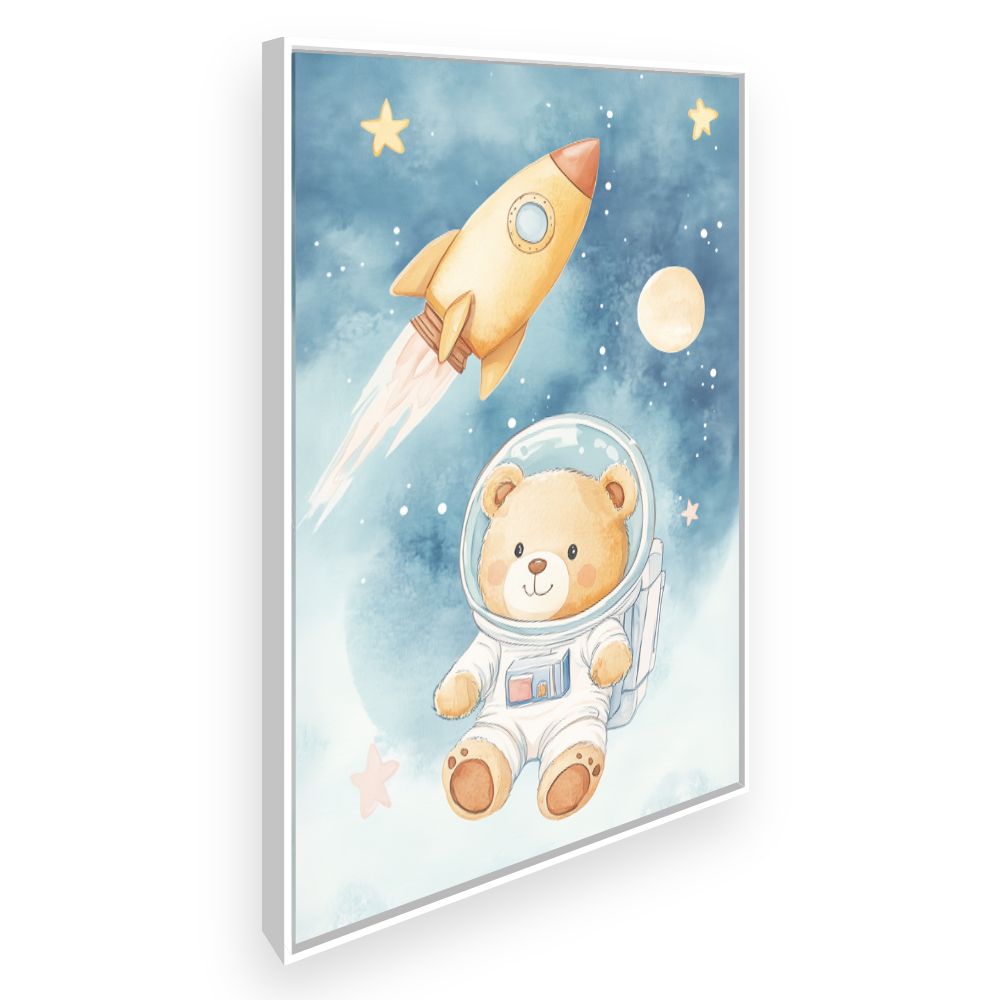 Tableau imprimé pour enfants 'Ourson cosmonaute rêveur'
