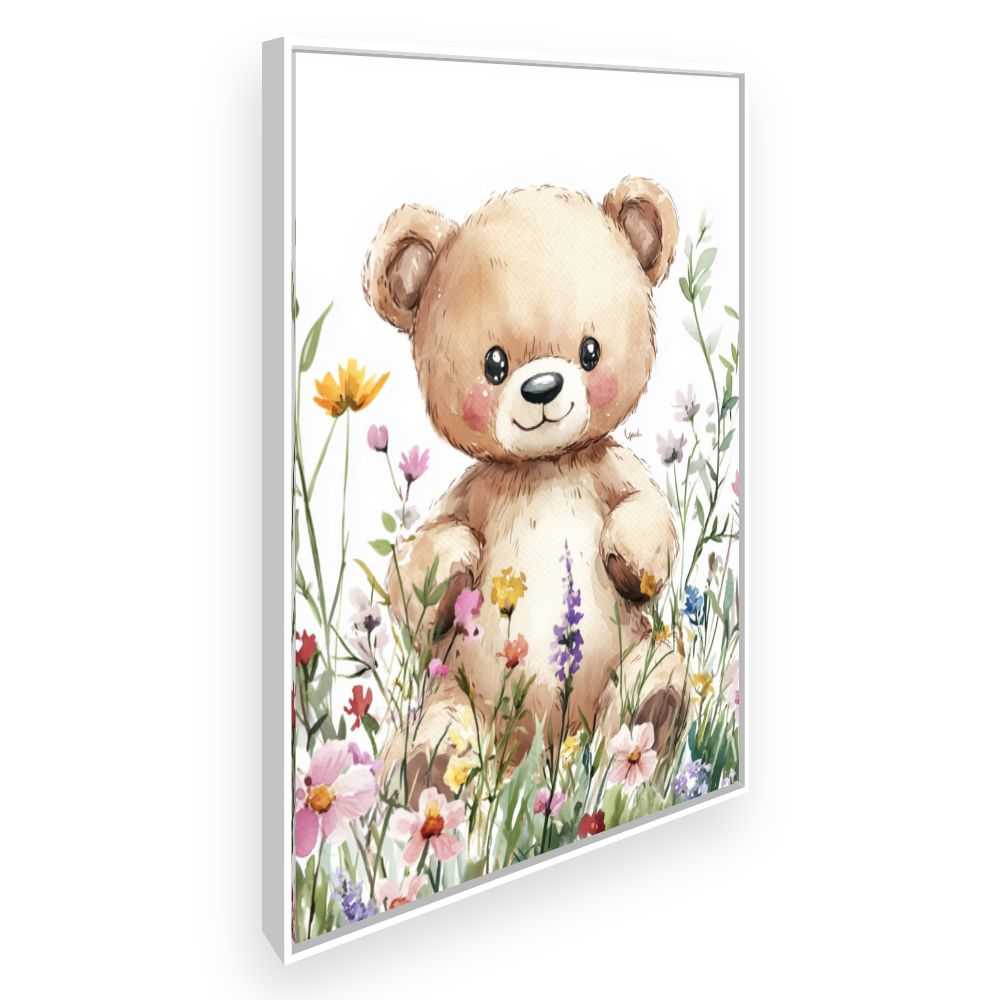 Tableau imprimé pour enfants 'Ourson fleuri'