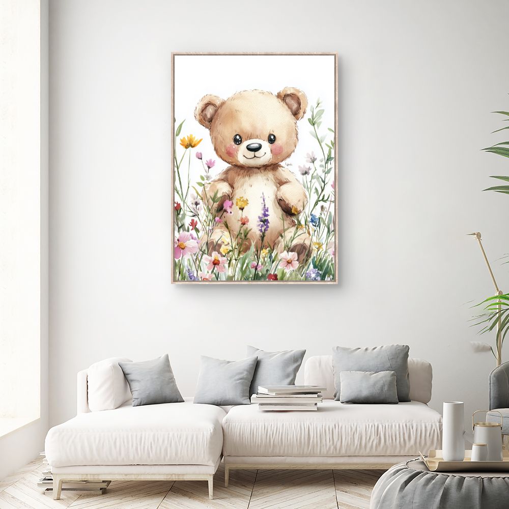 Tableau imprimé pour enfants 'Ourson fleuri'