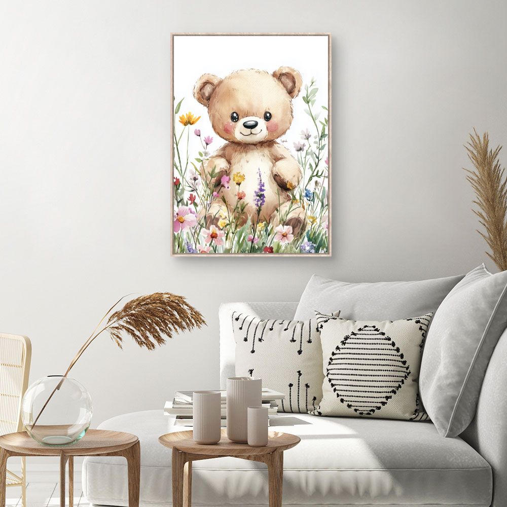 Tableau imprimé pour enfants 'Ourson fleuri'