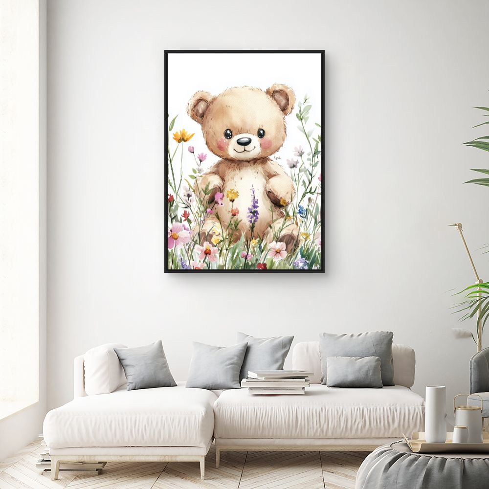 Tableau imprimé pour enfants 'Ourson fleuri'