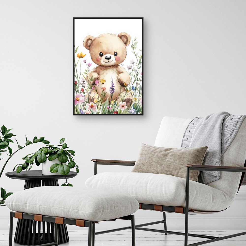 Tableau imprimé pour enfants 'Ourson fleuri'