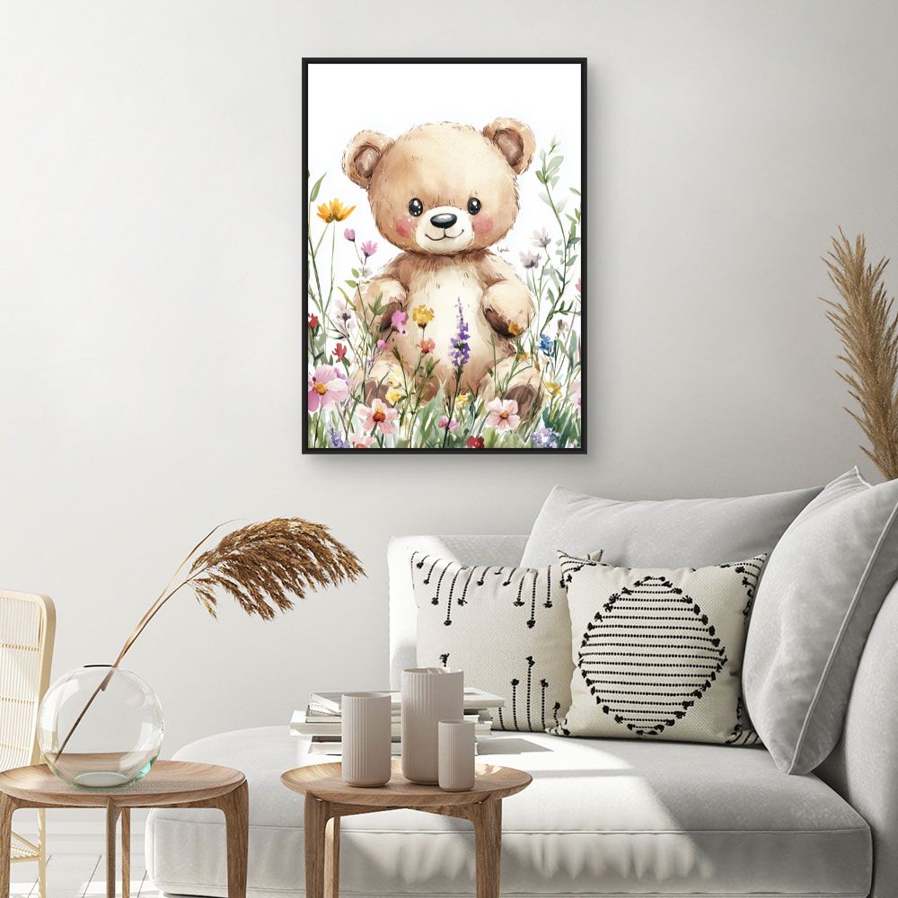 Tableau imprimé pour enfants 'Ourson fleuri'