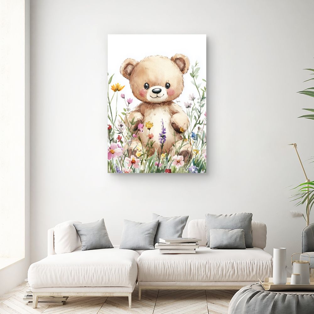 Tableau imprimé pour enfants 'Ourson fleuri'