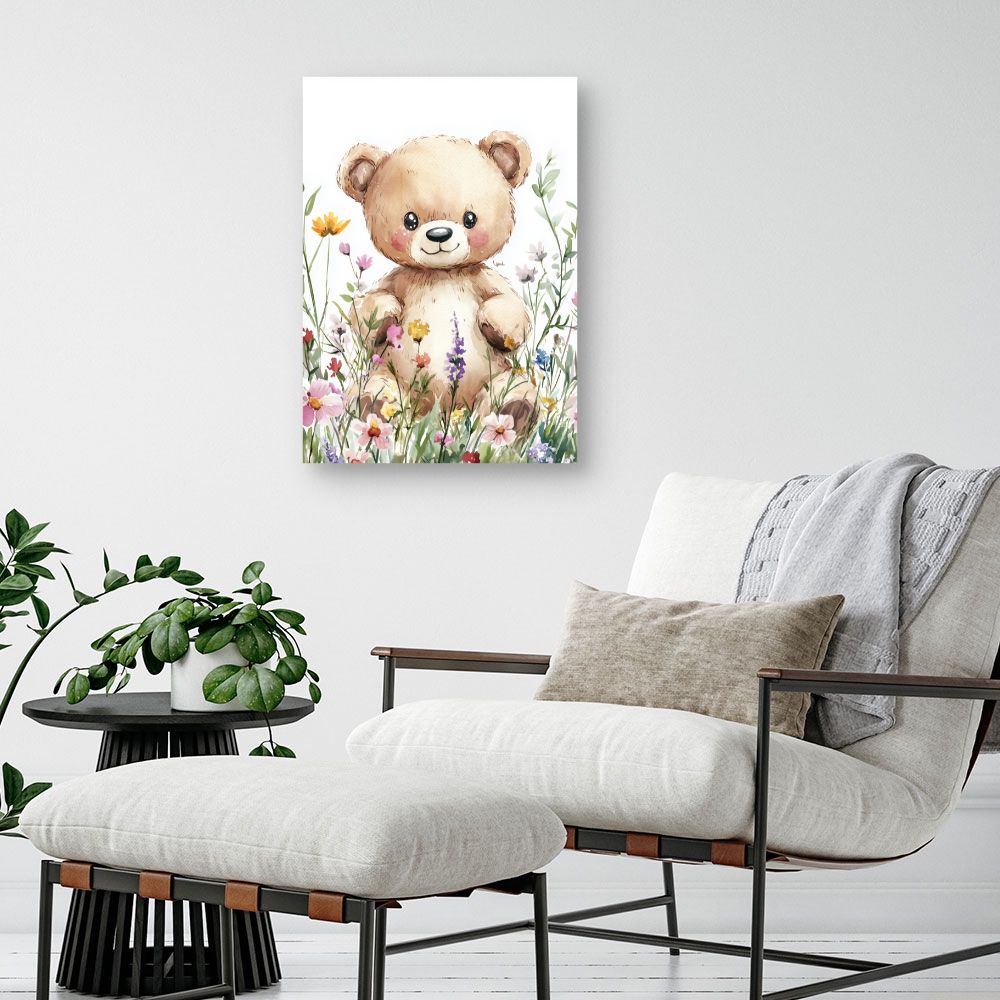 Tableau imprimé pour enfants 'Ourson fleuri'
