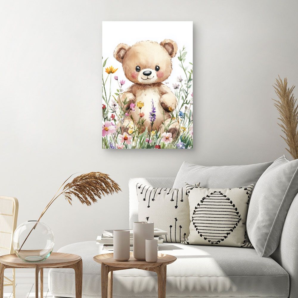 Tableau imprimé pour enfants 'Ourson fleuri'