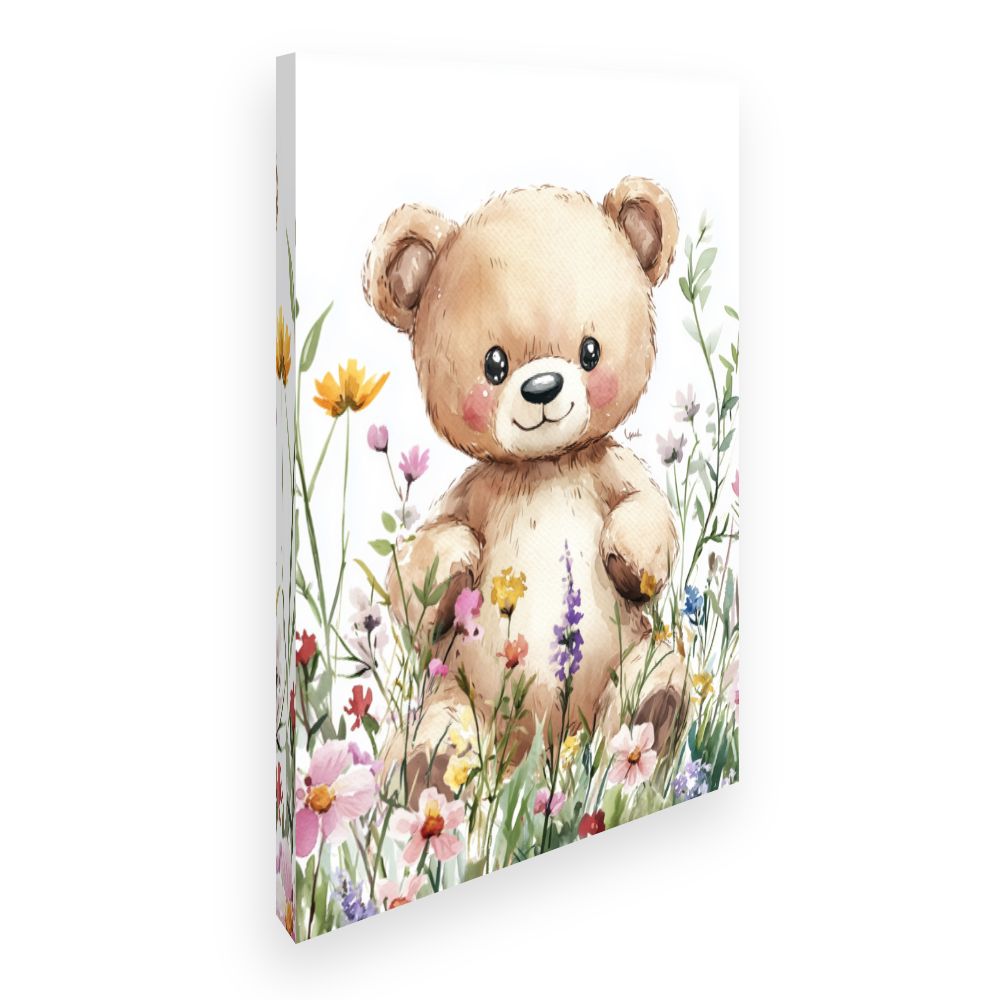Tableau imprimé pour enfants 'Ourson fleuri'