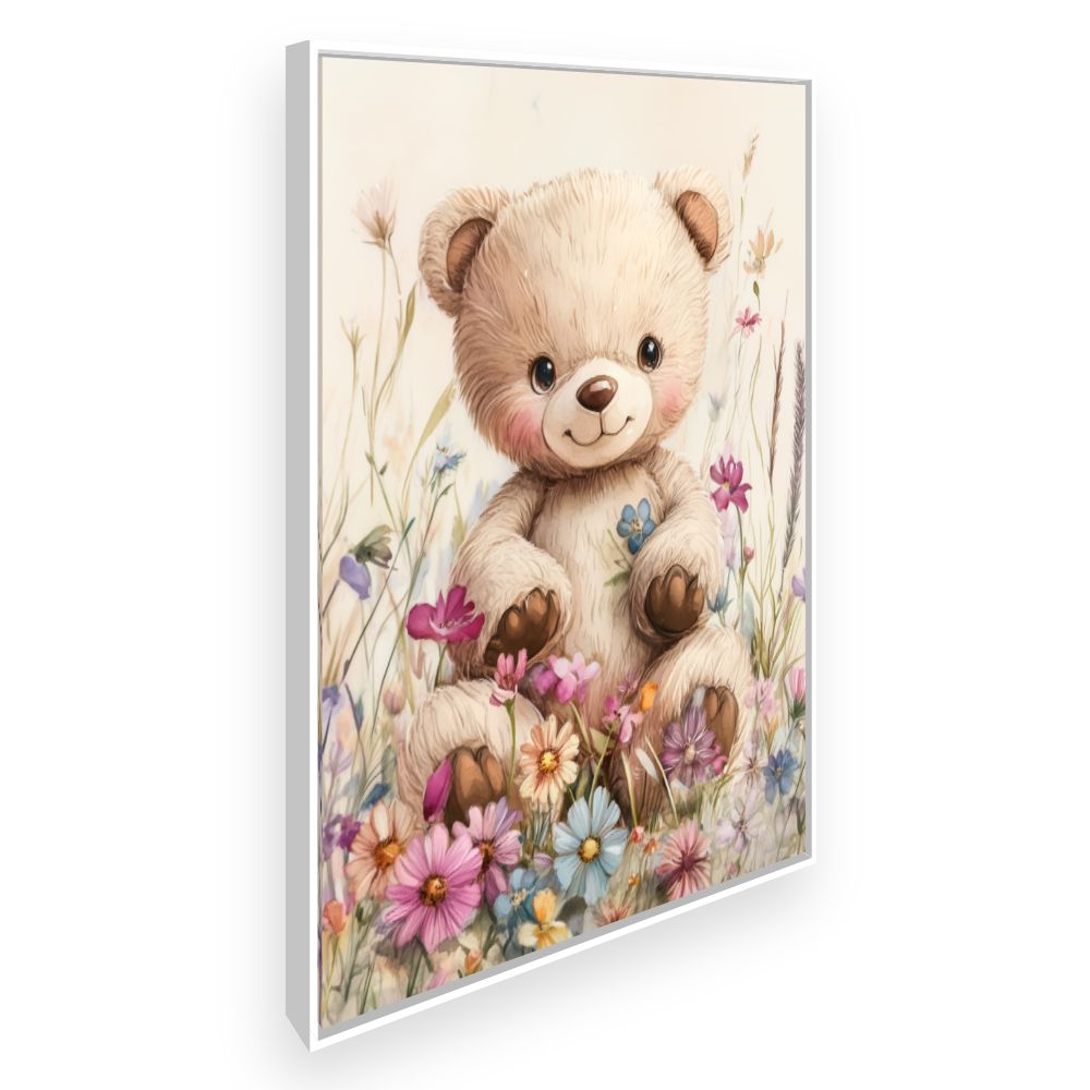 Tableau imprimé pour enfants 'Ourson fleuri'