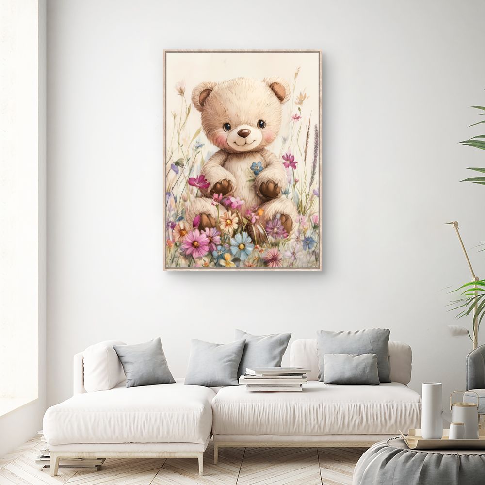 Tableau imprimé pour enfants 'Ourson fleuri'