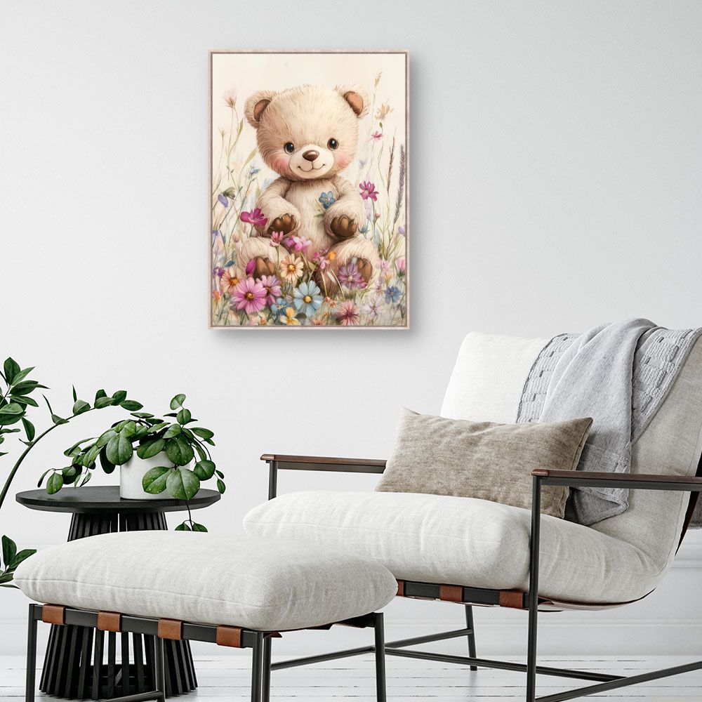 Tableau imprimé pour enfants 'Ourson fleuri'