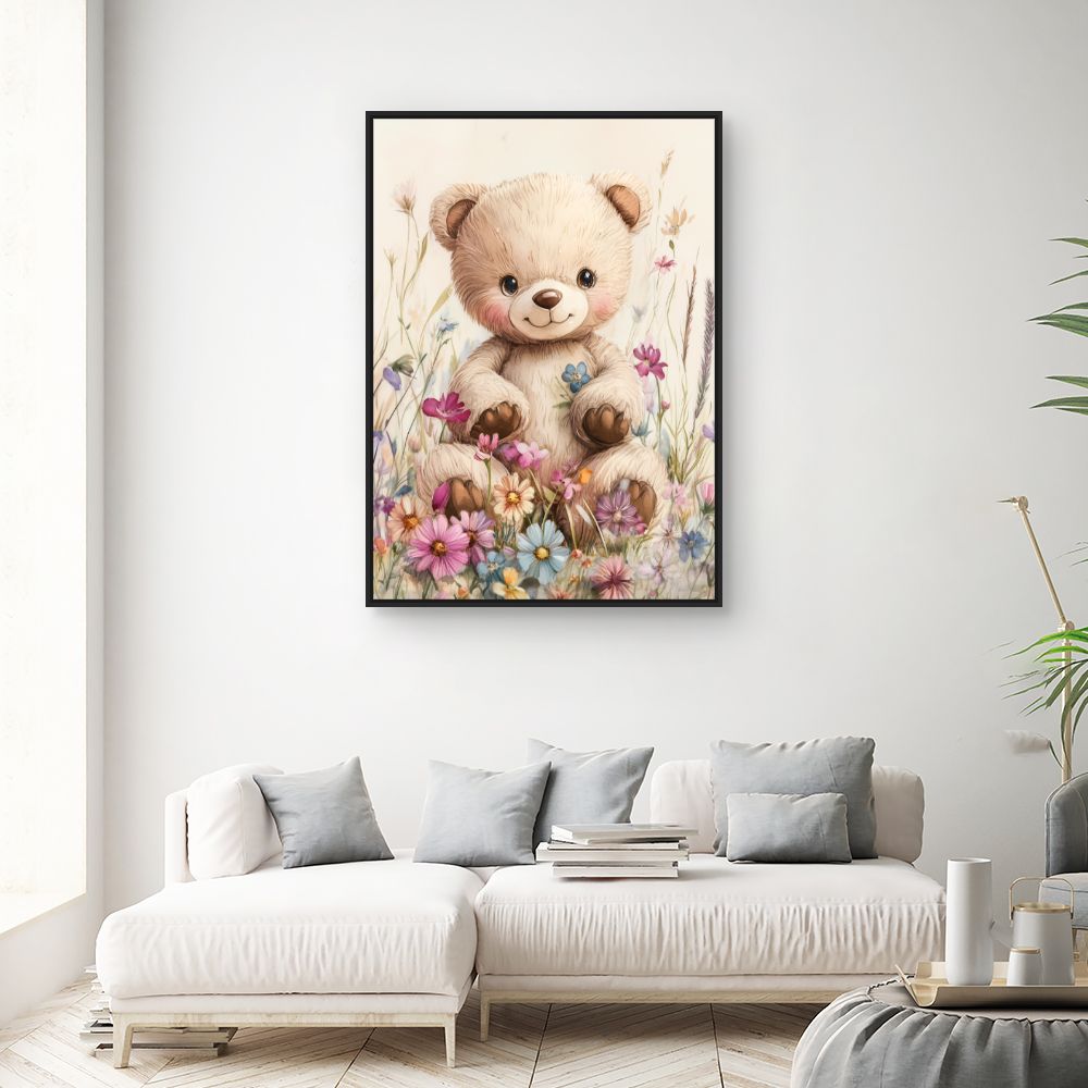 Tableau imprimé pour enfants 'Ourson fleuri'