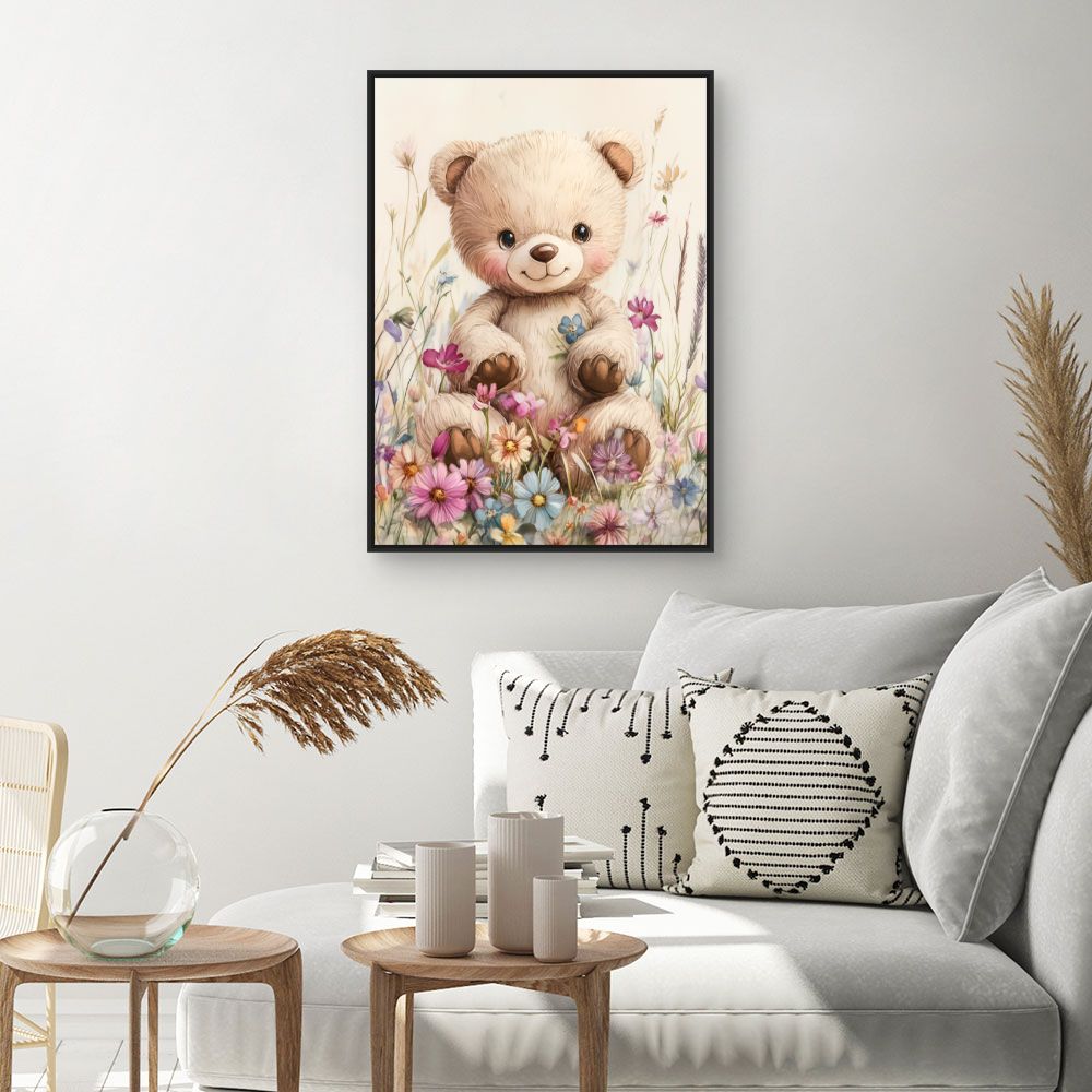 Tableau imprimé pour enfants 'Ourson fleuri'