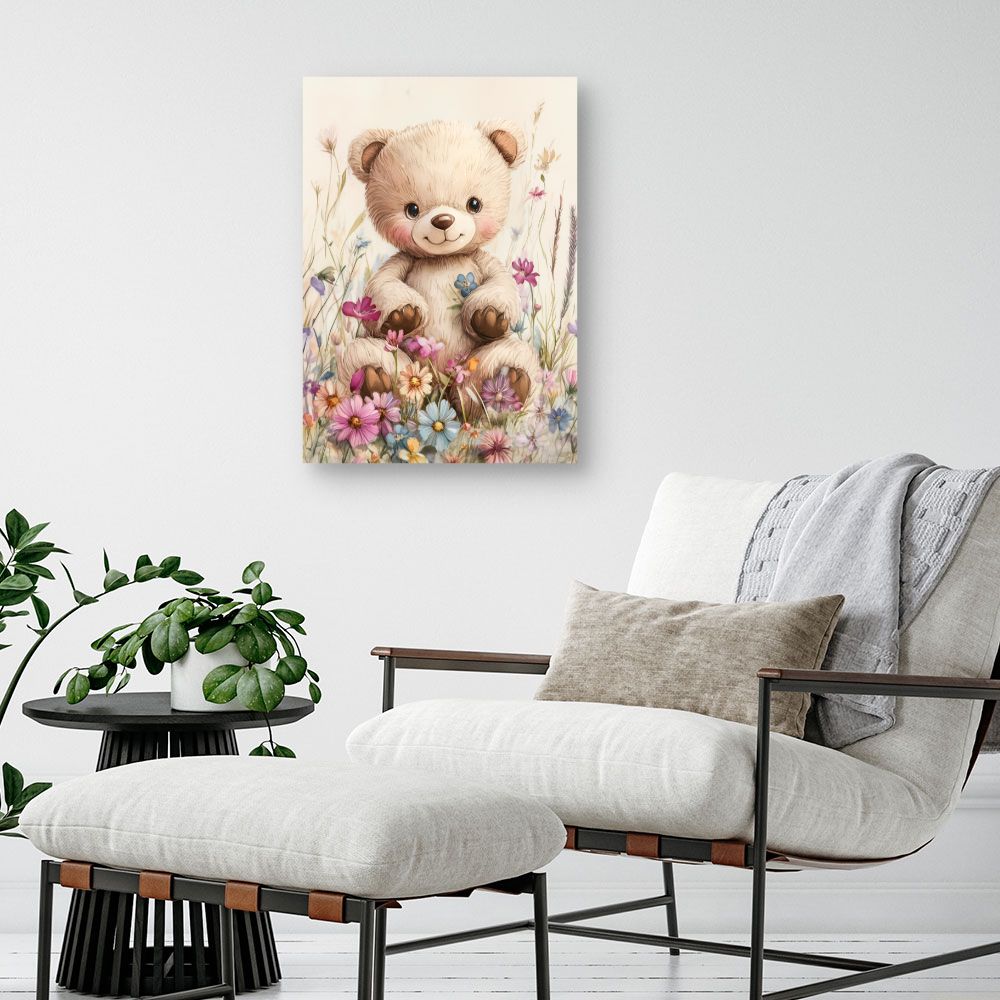 Tableau imprimé pour enfants 'Ourson fleuri'