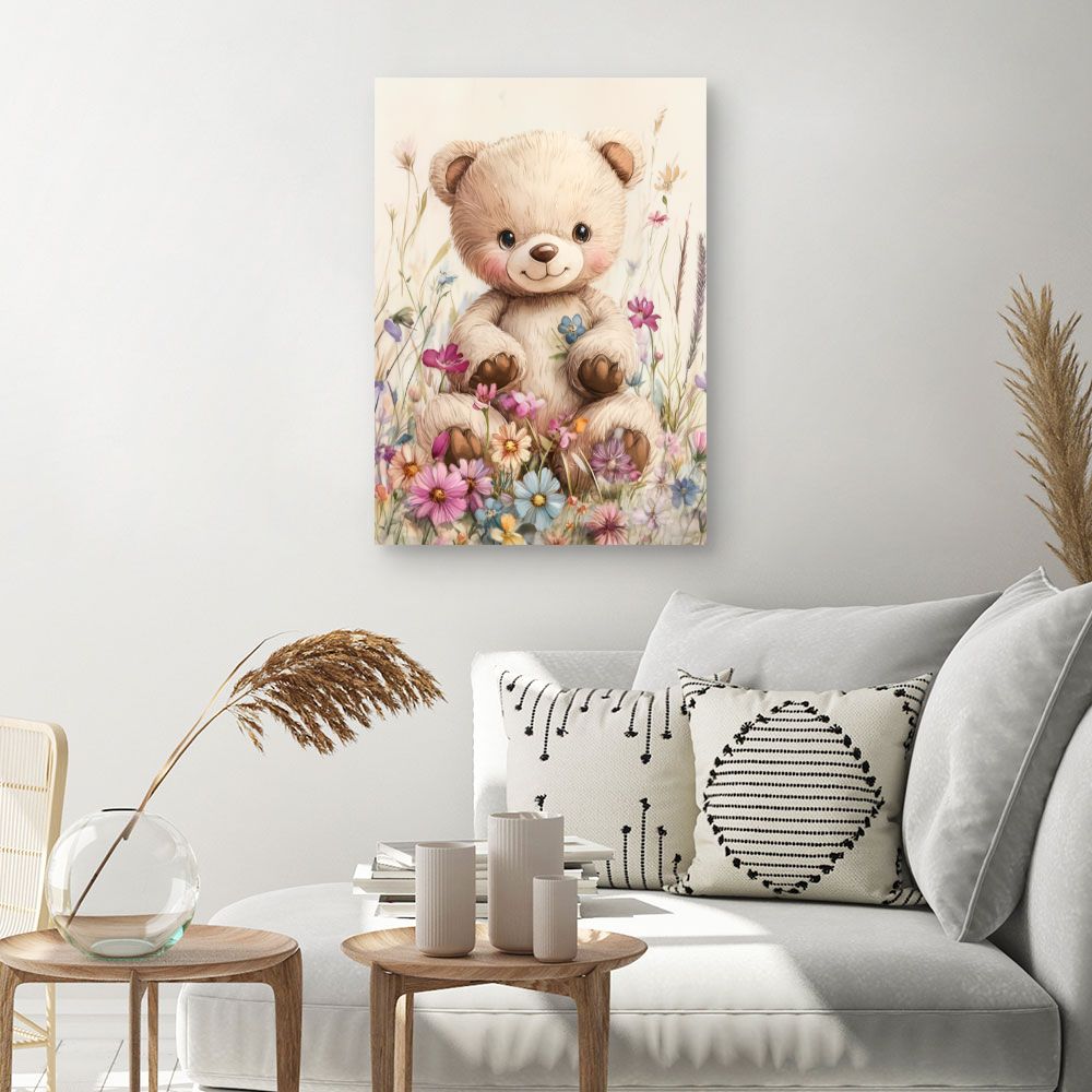Tableau imprimé pour enfants 'Ourson fleuri'